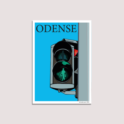 Postkort fra Odense med H.C. Andersen trafiklys